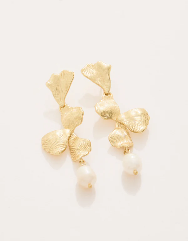 Ginko Leaf Dangle Earrings Pearl