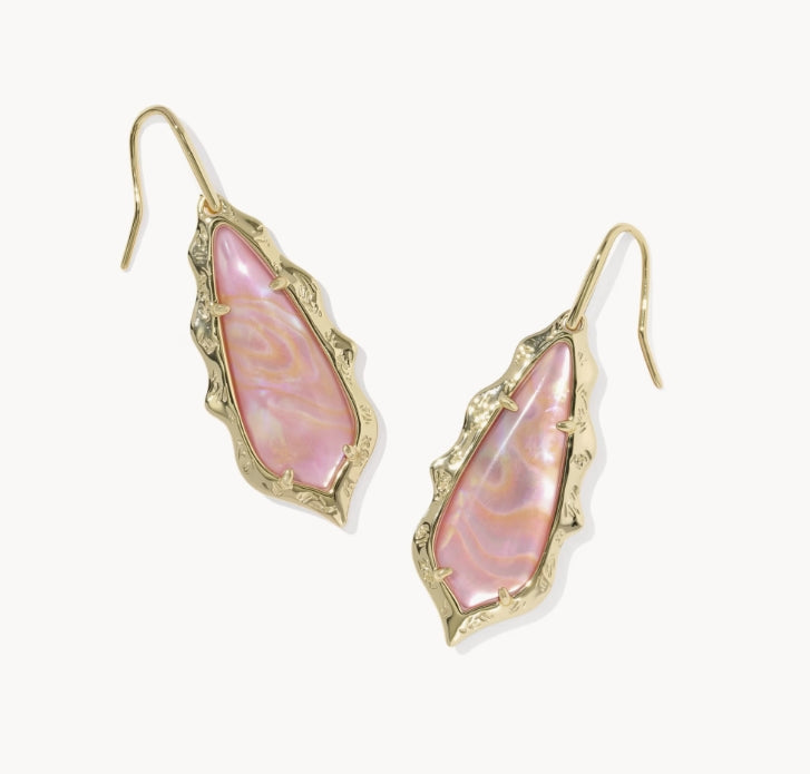 Adriana Scallop Frame Drop Earrings Light Pink Iridescent Abalone Gold