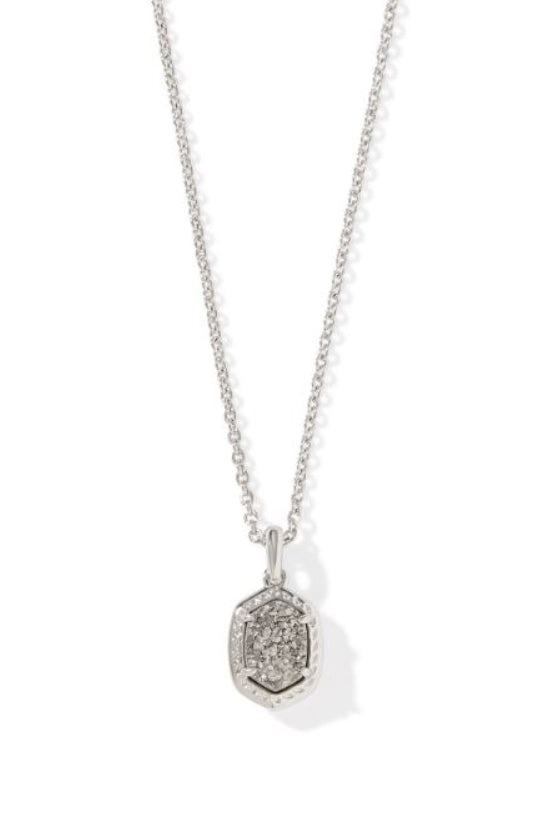 Daphne Framed Pendant Necklace Rhodium Platinum Drusy