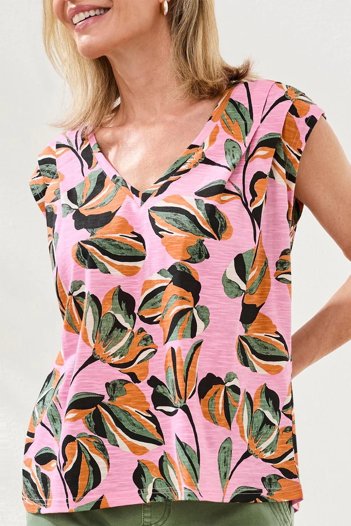 Printed V-Neck Cap Sleeve Top Wisteria