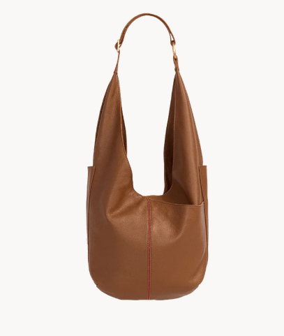 Tom Zip Large Soft Leather Handbag Mahogany Pebble/Brushed Gold Red Zip