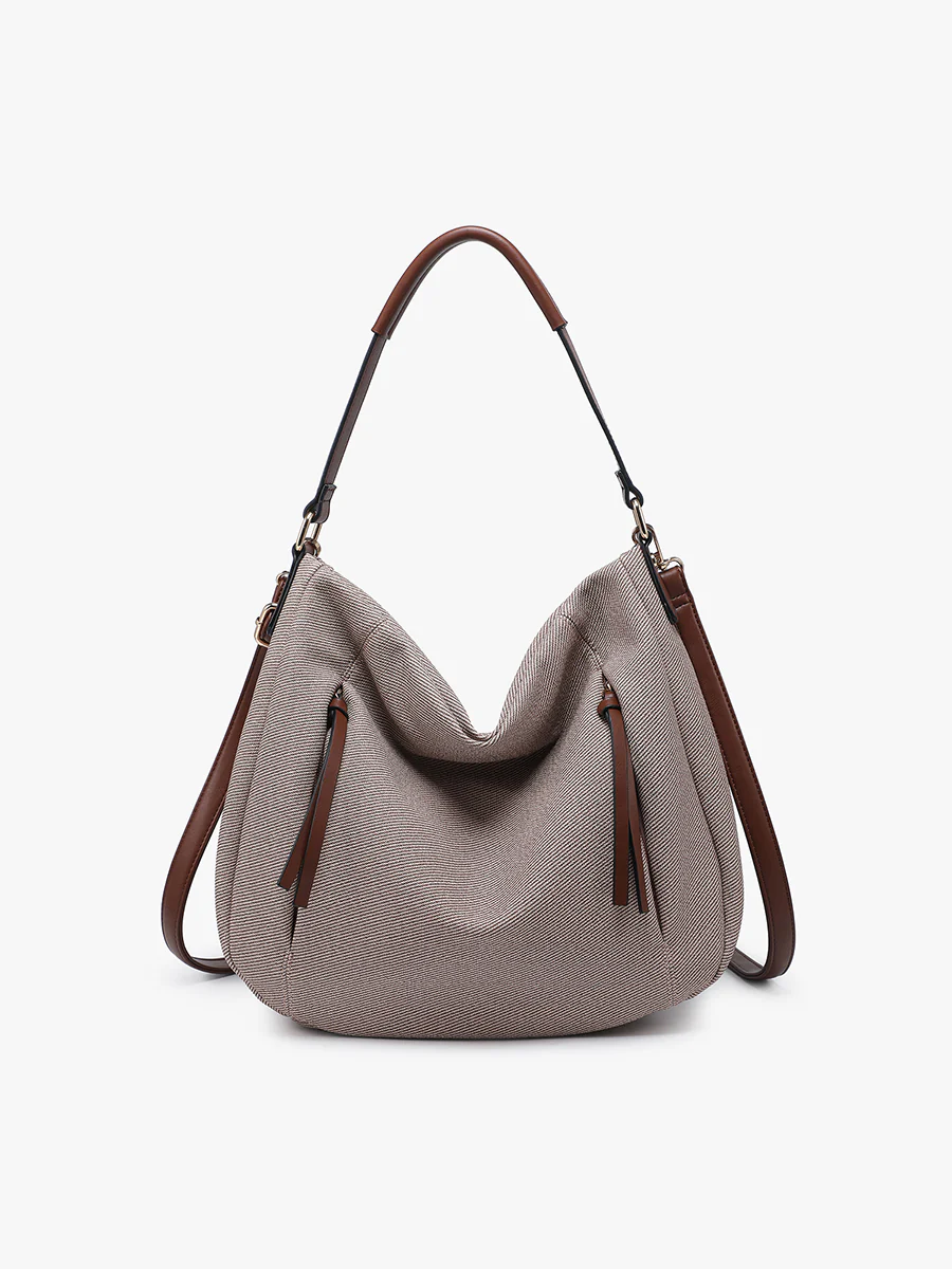 Hailey Faux Canvas Braided Hobo in Brown