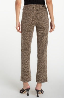 Kennedy Straight Pant with Wide Hem Khaki Abstract Animal Print