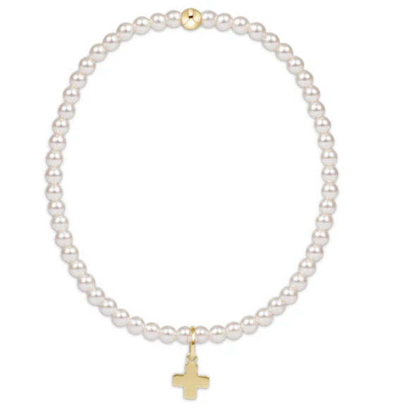 Classic Pearl 3mm Bead Bracelet- Signature Cross Gold Charm