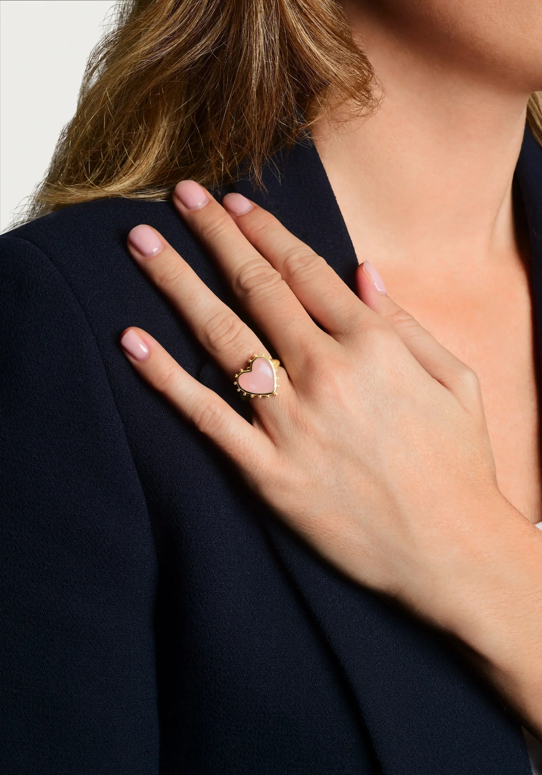 Anabel Aram Heart with Stone Ring Rose Quartz Size 7