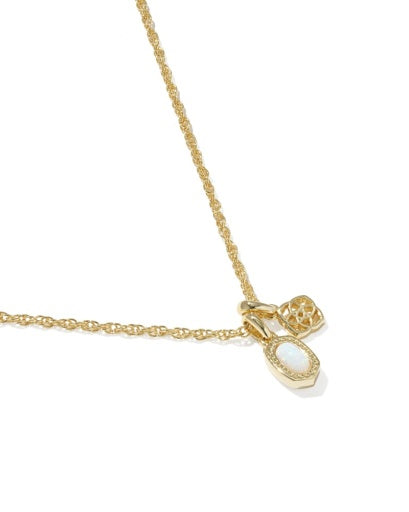 Mini Elisa Dira Necklace Bright White Opal Gold