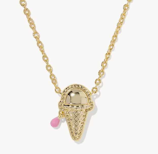 Ice Cream Short Pendant Necklace Pastel Pink MOP Gold