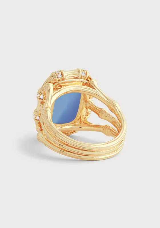 Anabel Aram Bamboo with Stone Ring Gemstones Iridescent Swiss Blue Size 7