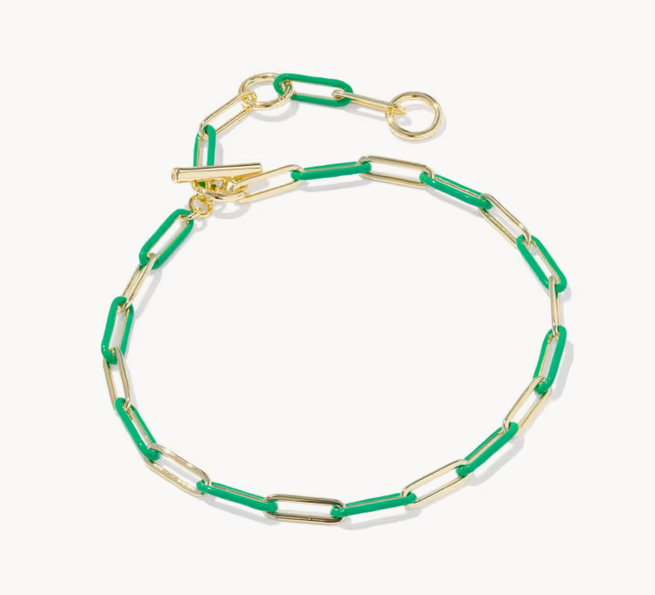 Courtney Enamel Link Bracelet Gold Green Enamel