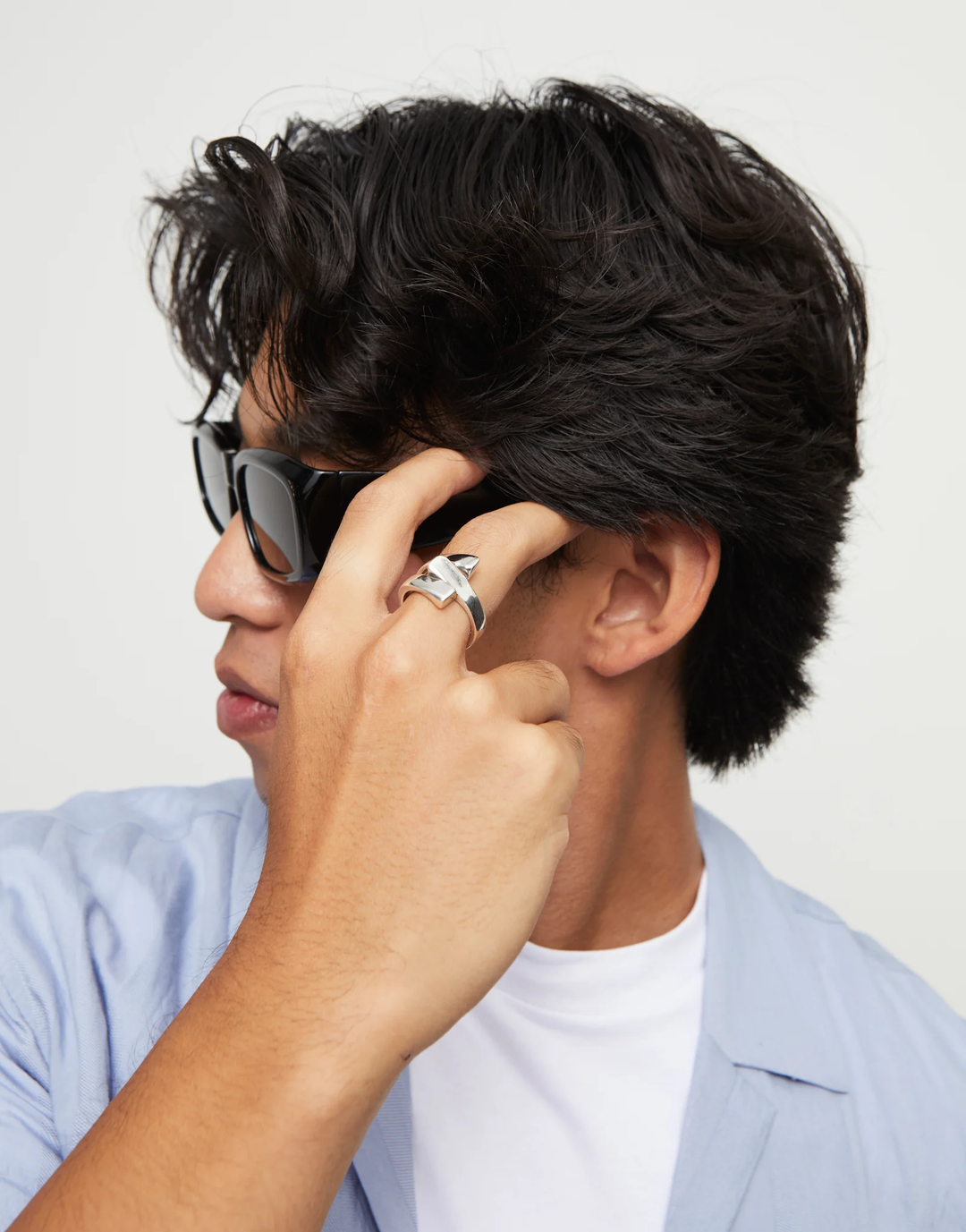 Ser Original Ring with Curved Lines Silver Size 8.5