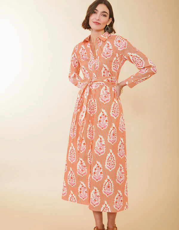 Marianne Shirt Dress Richmond Hill Stripe Floral Motif Red Large