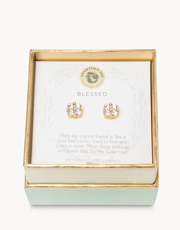Sea La Vie Stud Earrings Blessed/Crystal Clover Gold
