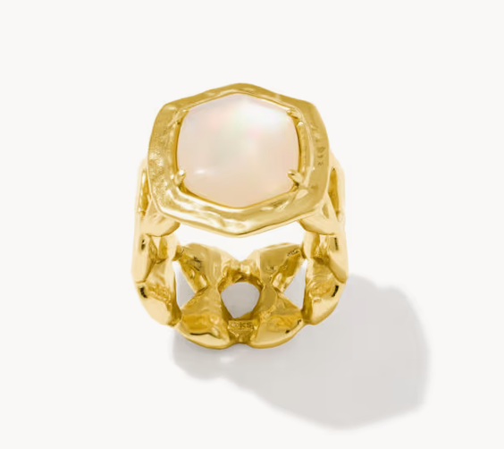 Daphne Tiger Stripe Cocktail Ring Gold Natural MOP