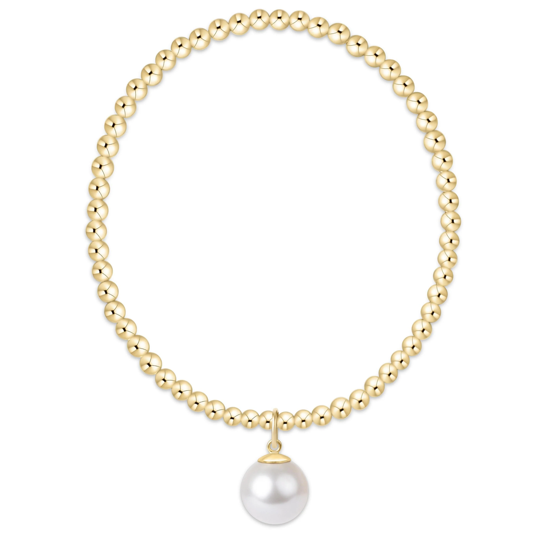Extends classic gold 3mm bracelet - classic pearl 10mm charm
