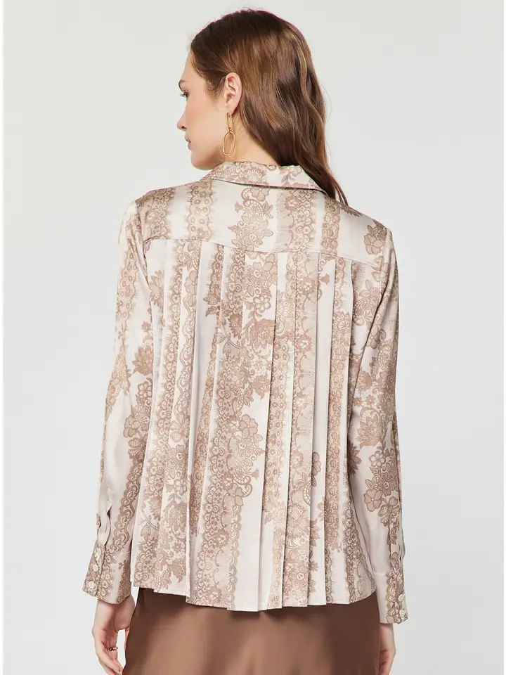 Blush Pink Collared Button-Down Blouse W/ Pleated Back
