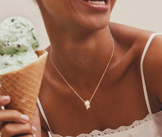 Ice Cream Short Pendant Necklace Ivory MOP Gold