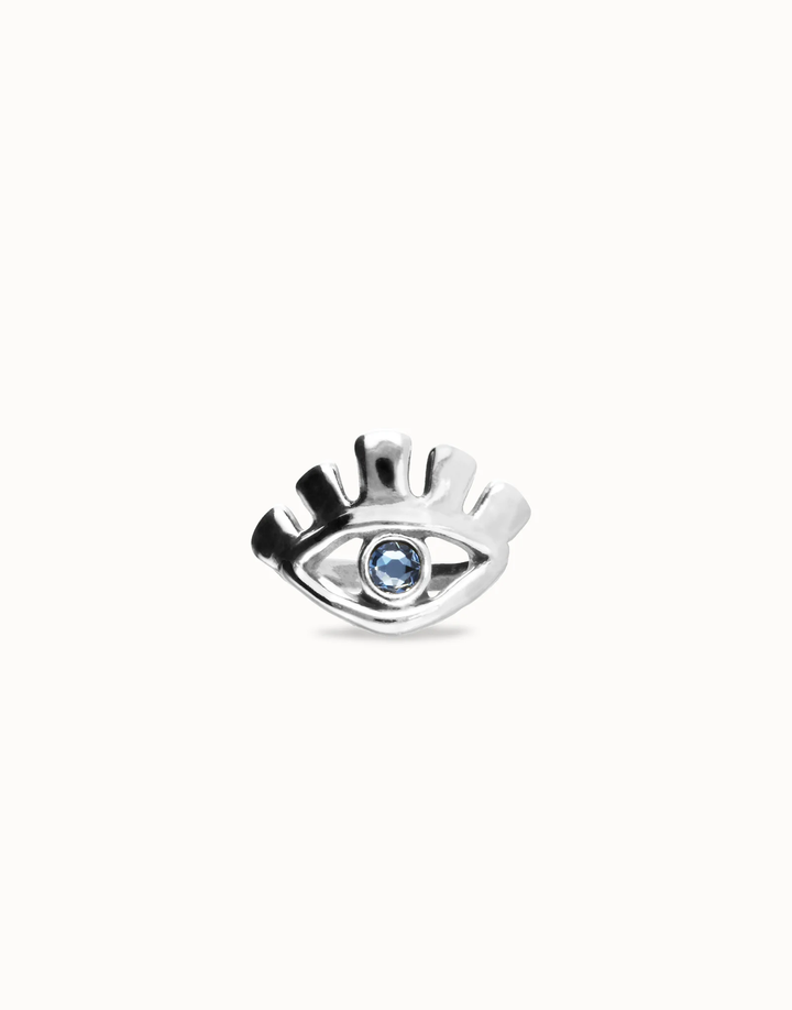 Ser Intuitiva Eye-Shaped Ring with Faceted Blue Crystal Size 7.5