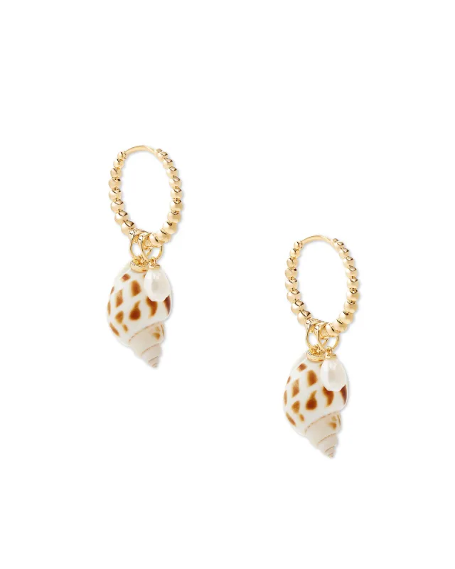 Oleana Huggie Earring Gold Ivory Spotted Shell
