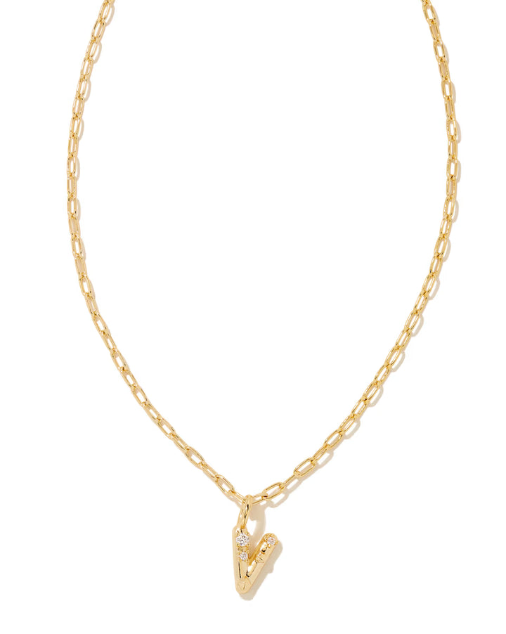 Crystal Gold Metal Pendant Necklace LETTER V