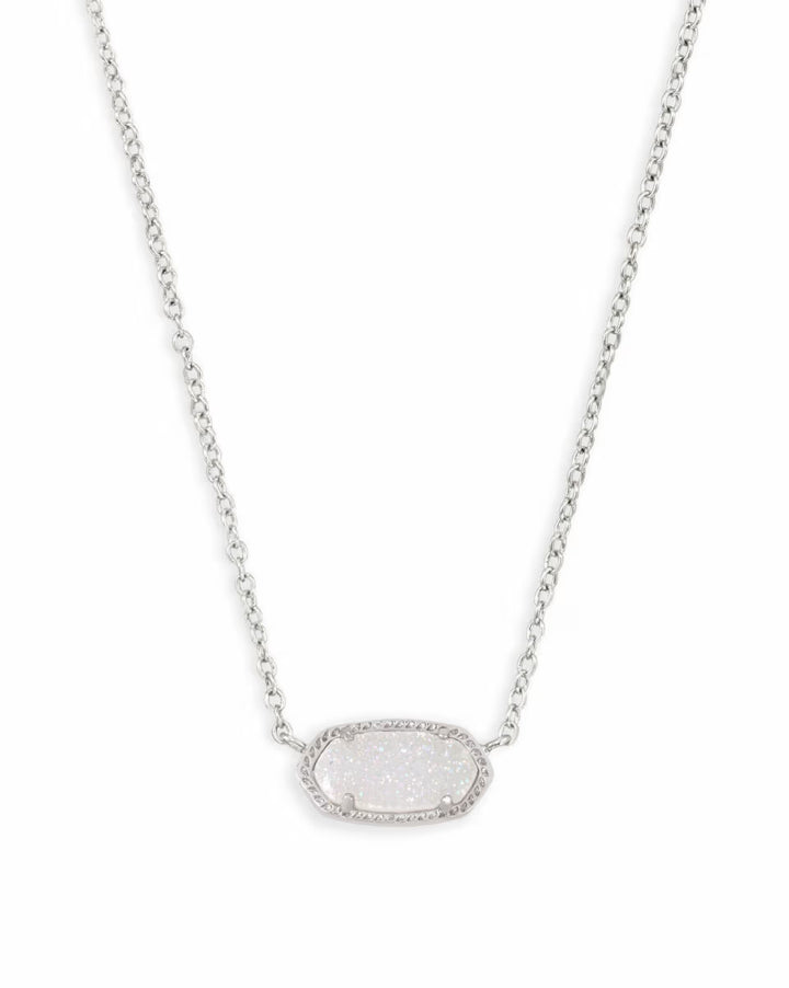 Mini Elisa Satellite Short Pendant Necklace Silver Iridescent Drusy