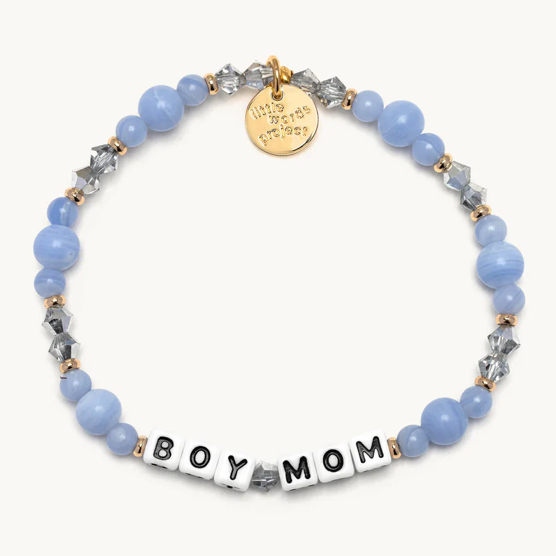 Boy Mom Beaded Bracelet Light Blue/Clear/Gold