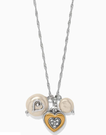 One Heart Pearl  Short Necklace Silver