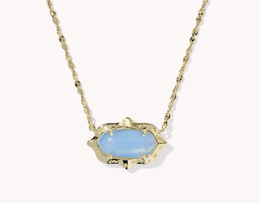 Elisa Scallop Frame Short Pendant Necklace Sky Blue Iridescent Abalone Gold