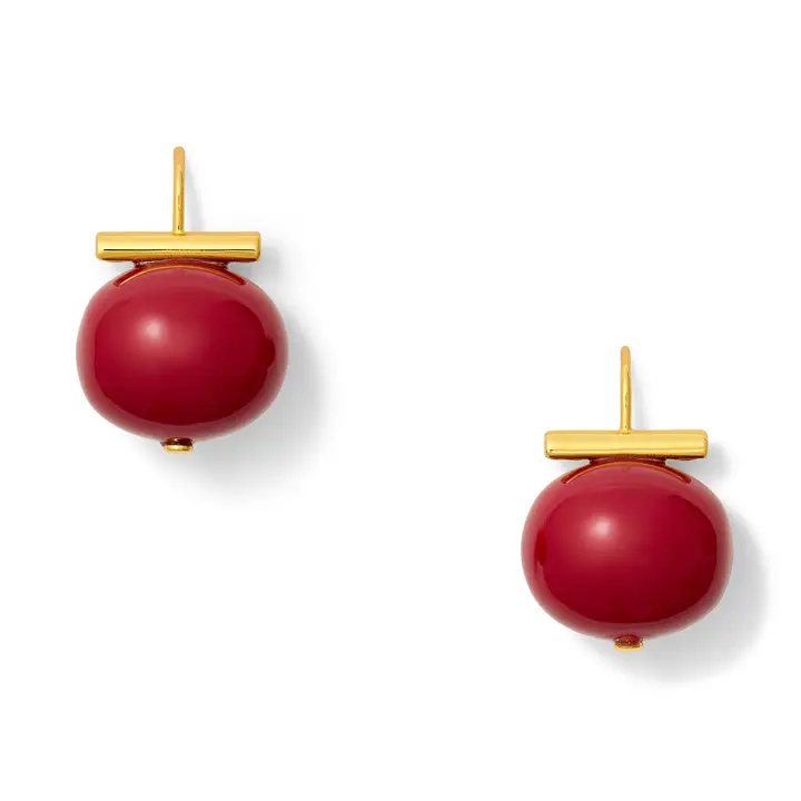 Statement Making Claret Pebble Pearl Gold Earring