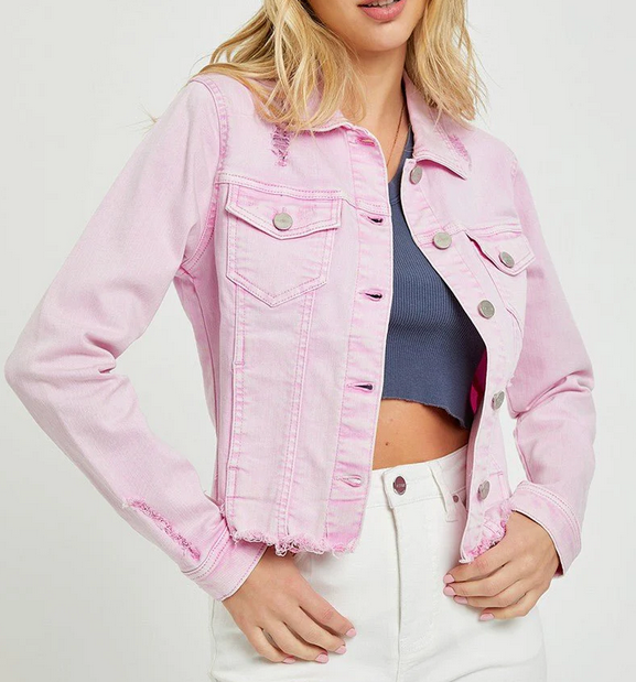 Irregular Fray Hemed Color Jacket