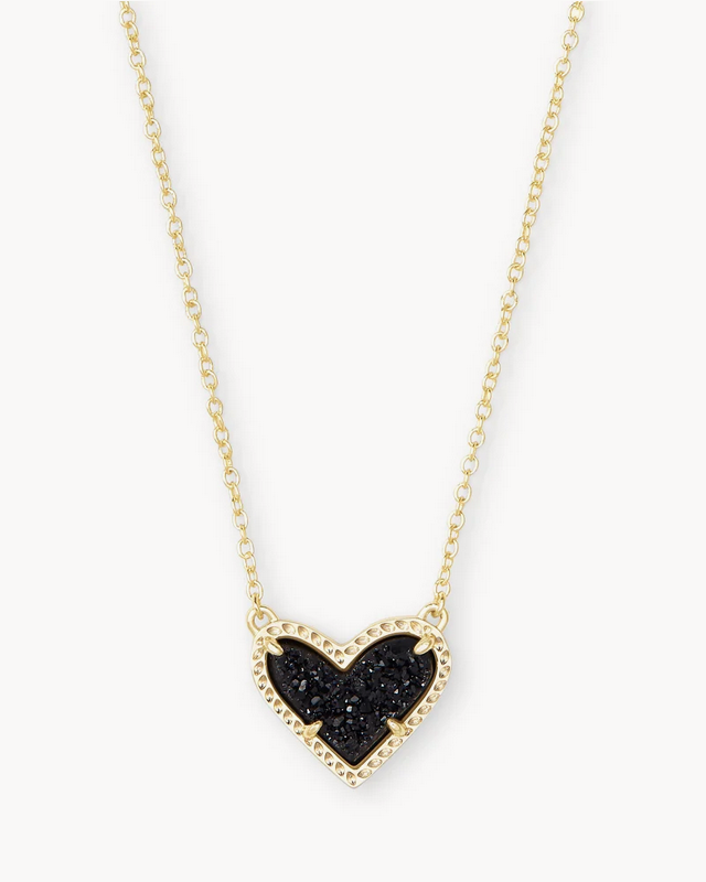 Ari Heart Short Pendant Necklace Gold Black Drusy