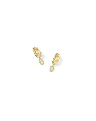 Mini Ellie Wide Huggie Earrings Bright White Opal Gold