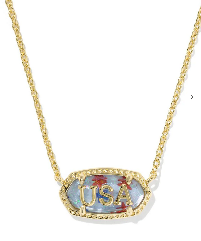 Elisa USA Short Pendant Necklace Red White Blue Star Illusion Gold