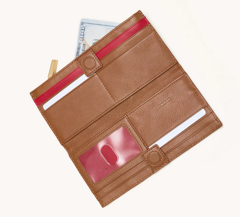 110 North Wallet Mahogany Pebble/Brushed Gold Red Zip