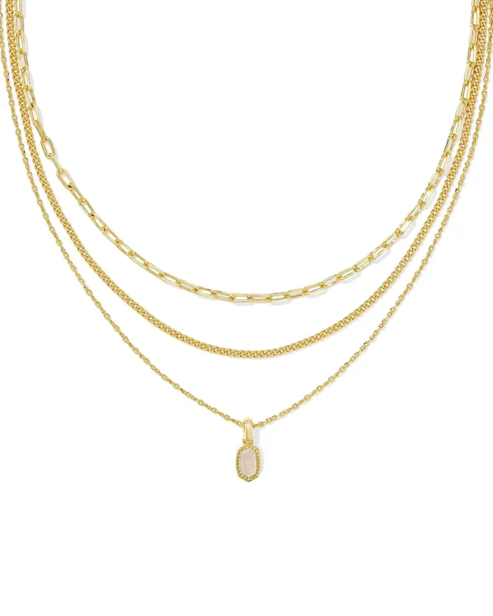Mini Elisa Triple Strand Necklace Iridescent Drusy Gold