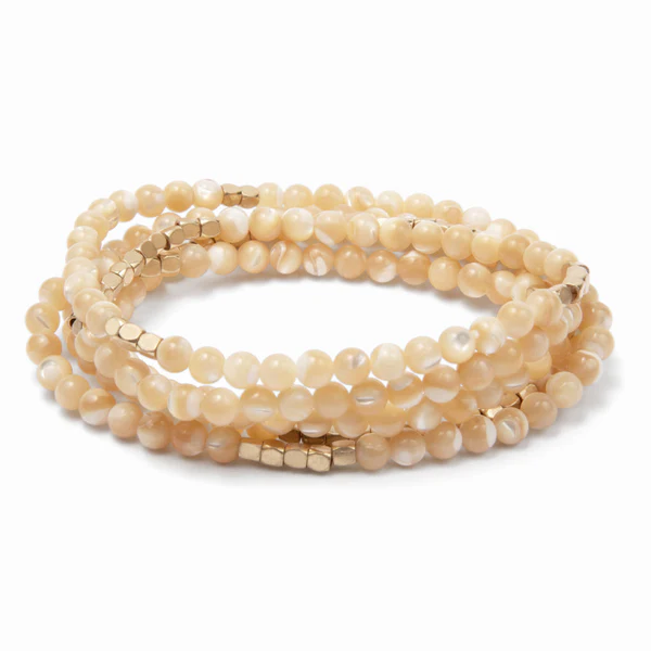 Stone Wrap Bracelet/Necklace Mother of Pearl/Gold/Prosperity