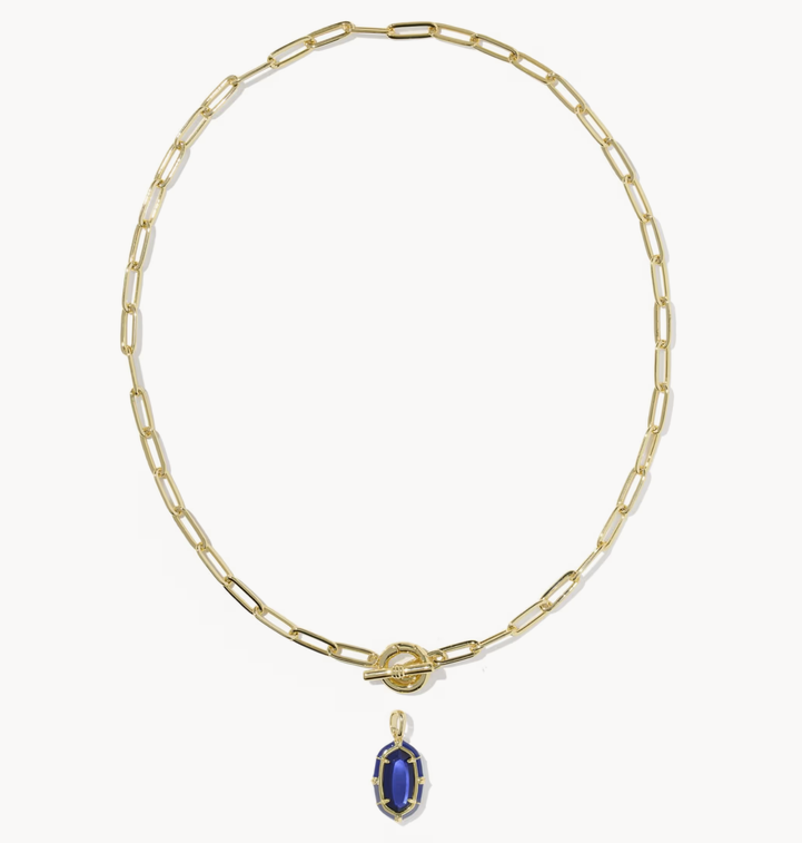 Elisa Enamel Link Chain Necklace Gold Navy MOP