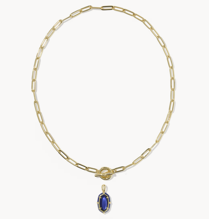Elisa Enamel Link Chain Necklace Gold Navy MOP