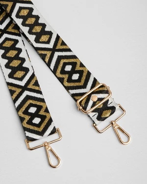 Pom Pom Strap Black &amp; Gold Glitter Embroidered