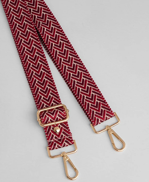 Pom Pom Strap Dark Maroon Chevron Zig Zag