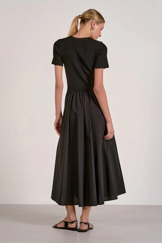 Riley Dress with Knit Bodice and Crisp Skirt Black