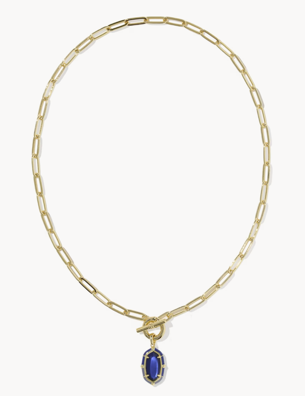 Elisa Enamel Link Chain Necklace Gold Navy MOP