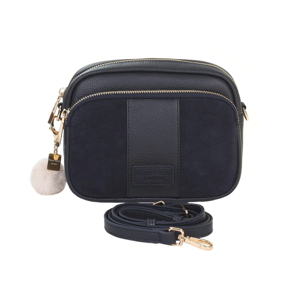 Pom Pom London Original Suede &amp; Leather Bag Navy