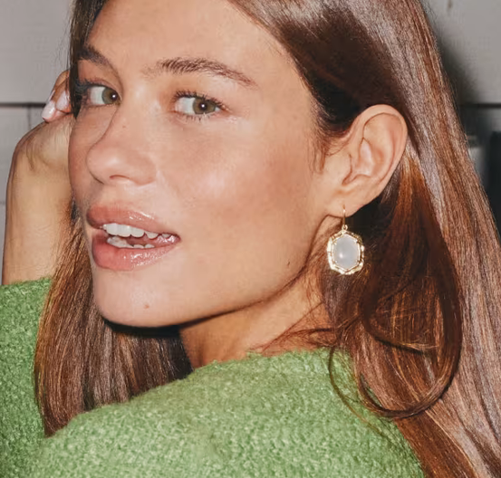 Daphne Tiger Stripe Drop Earrings Gold Natural MOP