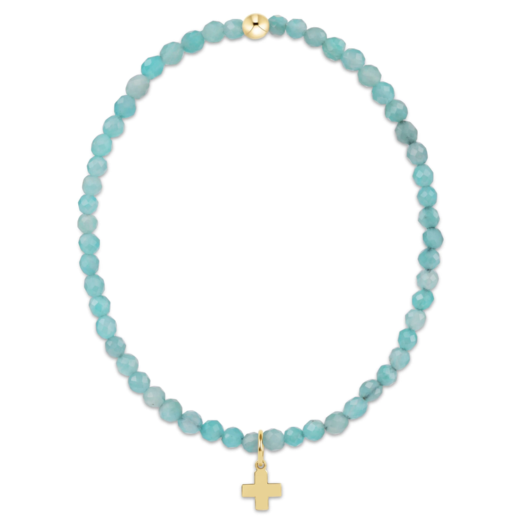 Classic Amazonite 3mm Bracelet Signature  Cross Gold Charm