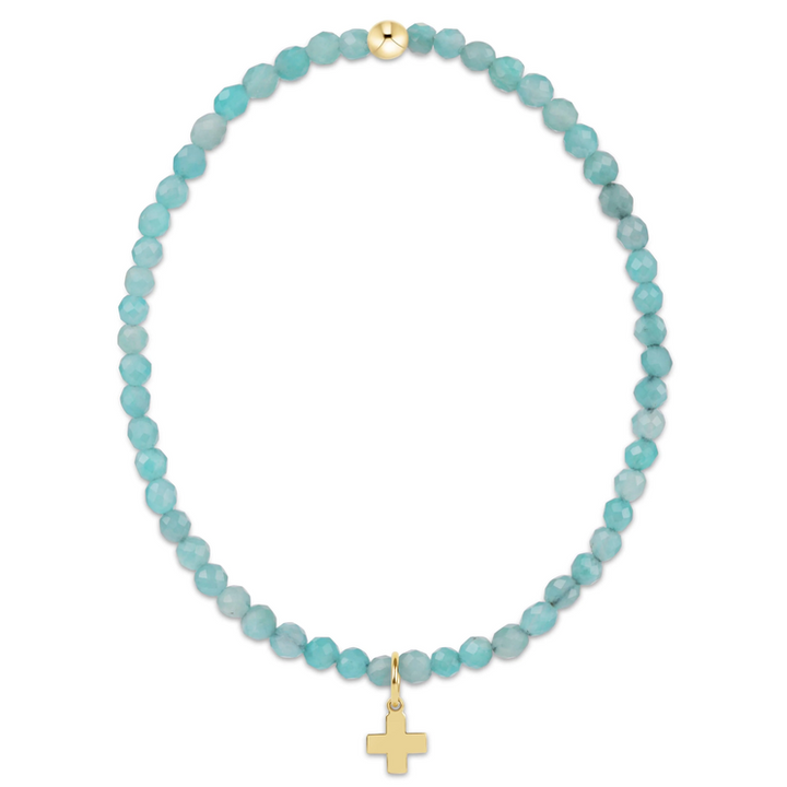 Classic Amazonite 3mm Bracelet Signature  Cross Gold Charm