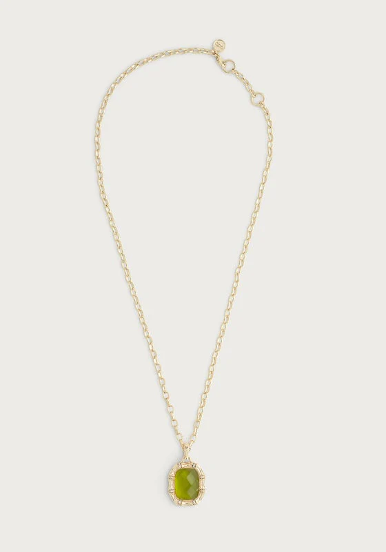 Bamboo with Stone Pendant Necklace - Gemstones Iridescent Peridot