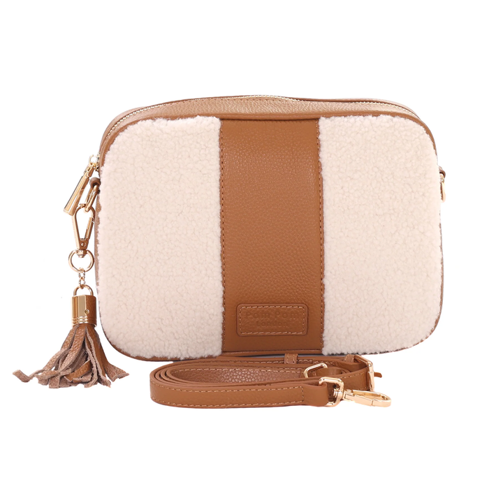Pom Pom London City Faux Fleece & Leather Bag Maple