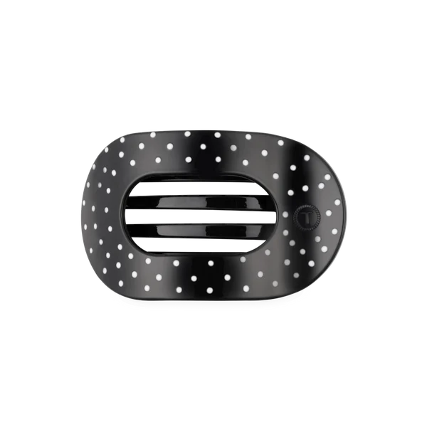 Black Polka Dot Party Medium Flat Round Hair Clip