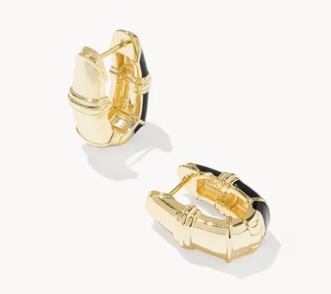 Courtney Enamel Huggie Earrings Gold Black Enamel