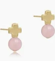 Signature Cross Gold Stud Earrings- Pink Opal